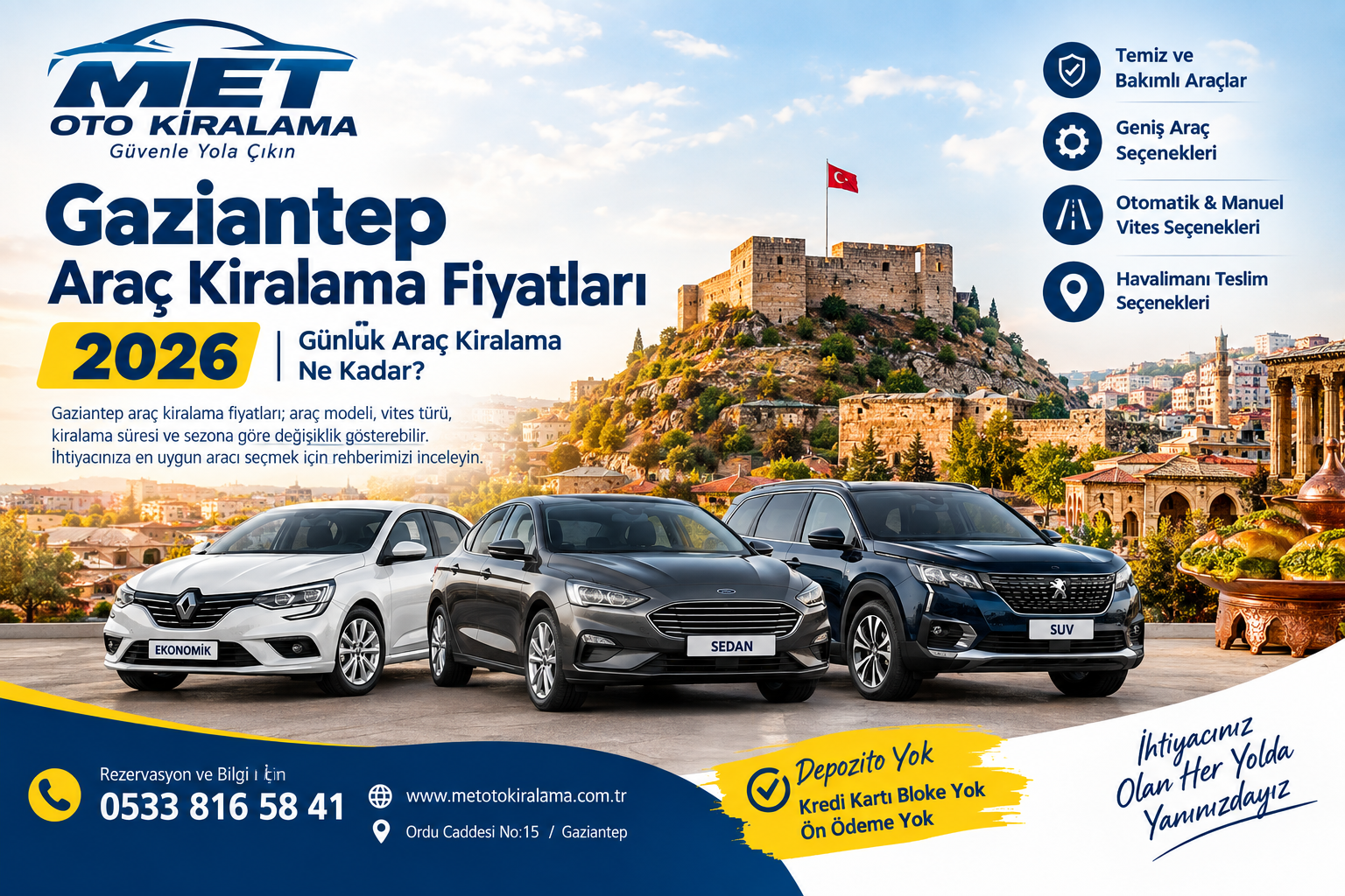 Gaziantep Araç Kiralama Fiyatları 2026 Günlük Araç Kiralama Ne Kadar
